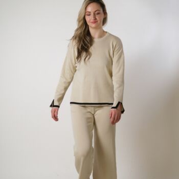 O Neck White Full Sleeve Loose Knitted Co Ord Set, 2 of 3