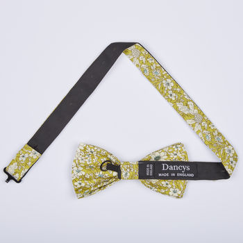 Mens Lime Yellow Floral Bow Tie, 6 of 6