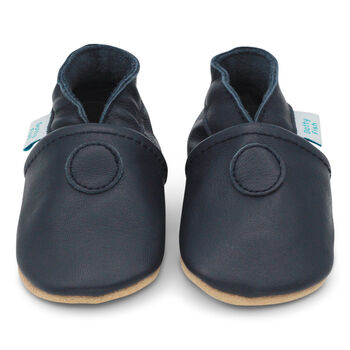 Dotty Fish Plain Navy Soft Leather Baby Shoes With Barefoot Soles, 6 of 8