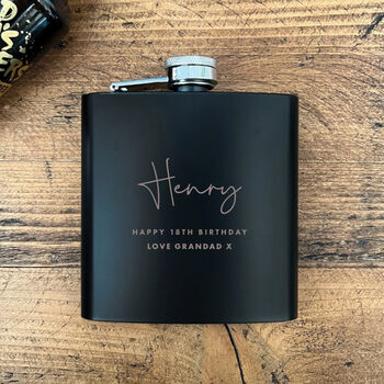 Personalised Script Engraved Black Metal Hip Flask Wedding, Groomsmen And Birthday Gift, 5 of 12