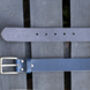 Handmade Mens Premium Leather Belt Blue 35mm Wide, thumbnail 3 of 10