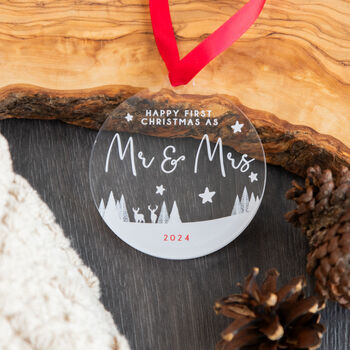 Mr And Mrs Personalised Bauble Keepsake For First Christmas Married, 4 of 5