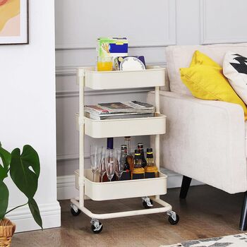 Three Tier Storage Trolley Rolling Utility Cart Shelves, 3 of 12