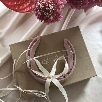 Personalised Pink And Pearl Heart Lucky Wedding Horseshoe, 2 of 9