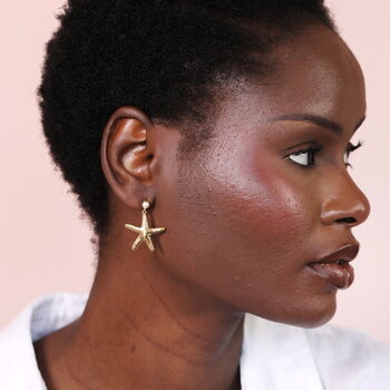 Stainless Steel Starfish Drop Earrings In Gold Plating, 3 of 4