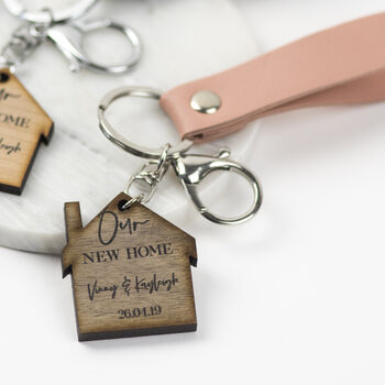 Personalised New Home Walnut Wood Keyring, 3 of 9