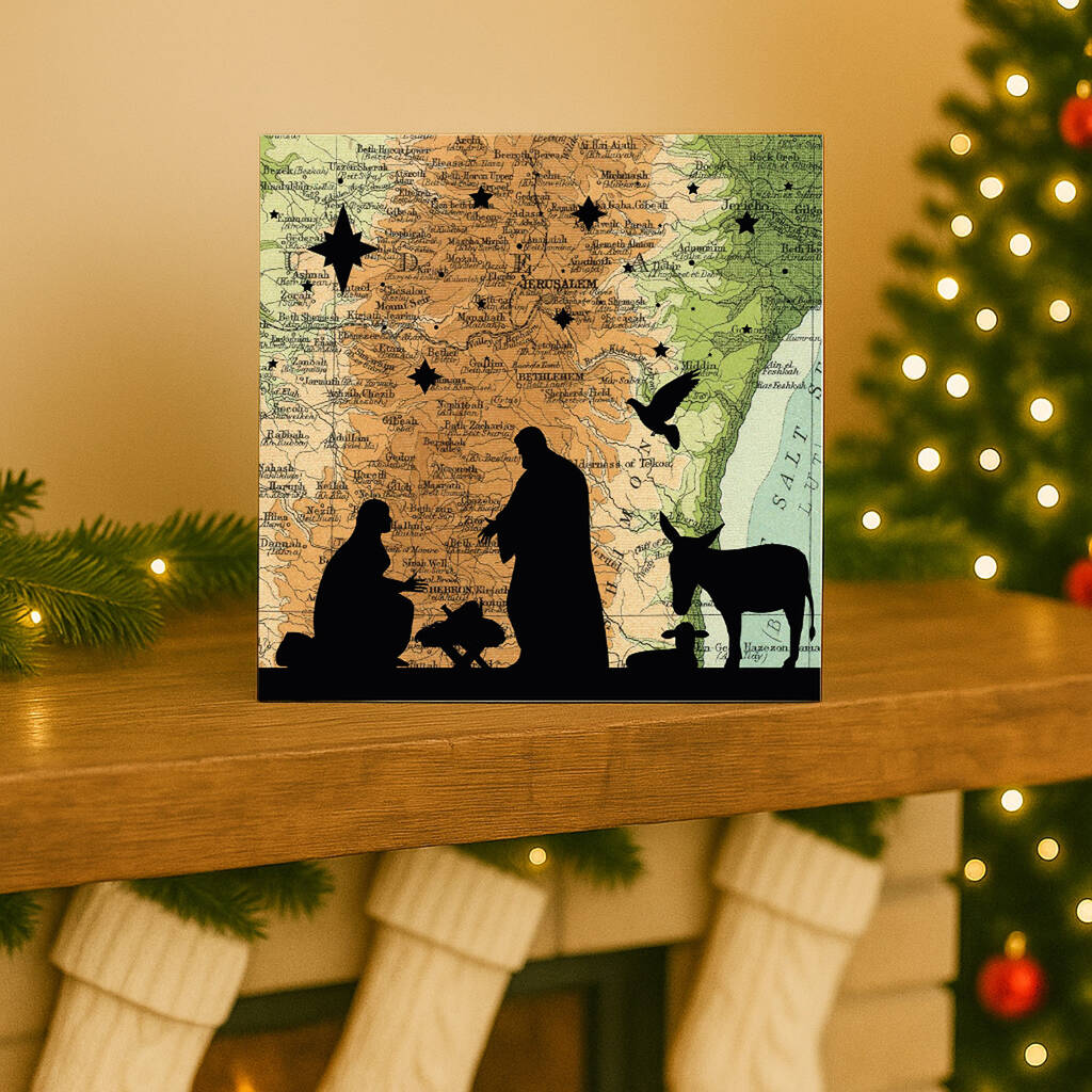 Nativity Scene Over Map Of Bethlehem Card, 1 of 2