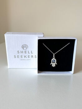 Sterling Silver Hamsa Hand Necklace With Evil Eye, 4 of 8