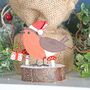 Robin With Gift On Block Christmas Decoration, thumbnail 1 of 3