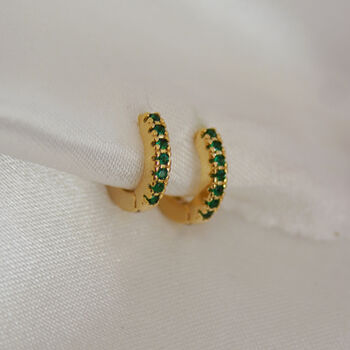 Emerald Green Huggie Hoop Earrings, 4 of 8