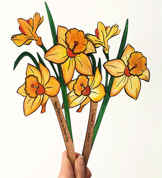 Handpainted Wooden Oak Daffodils In Vase, 2 of 5