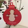 Personalised Wooden Snowman Christmas Bauble Decoration, thumbnail 2 of 5