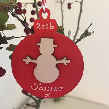 Personalised Wooden Snowman Christmas Bauble Decoration, 2 of 5