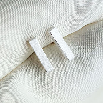 Sterling Silver Textured Bar Stud Earrings, 2 of 5