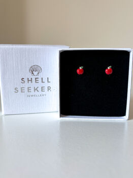 Red Enamel Apple Stud Earrings, 2 of 7
