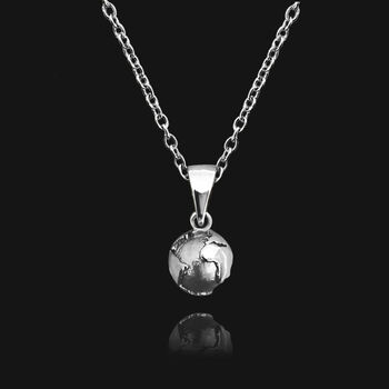 Silver Globe World Pendant Necklace, 2 of 4