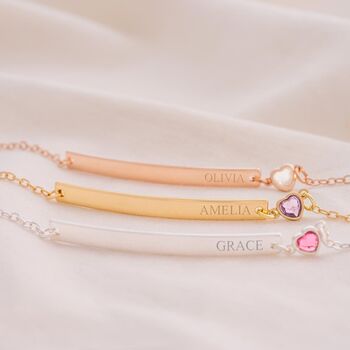 Heart Birthstone And Bar Personalised Bracelet, 2 of 12