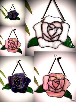 Rose Stained Glass Sun Catcher Wall And Window Art, 3 of 8