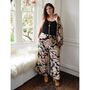 'Eira' Black, Rose And Gold Floral Baroque Viscose Palazzo Trousers, thumbnail 1 of 6