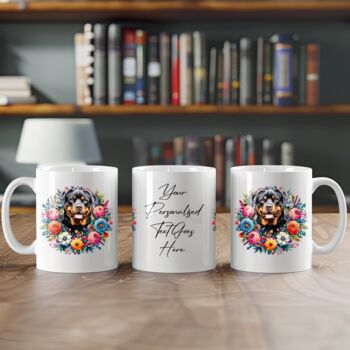 Personalised Rottweiler Summer Floral Dog Wreath Gift Keepsake Mug, 2 of 2