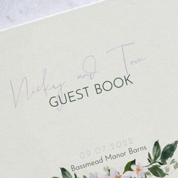 Personalised Lilac Floral Wedding Guest Book, 6 of 7