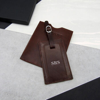Personalised Leather Luggage Tag Passport Holder Set, 4 of 11
