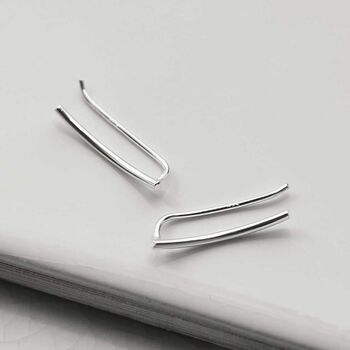 Sterling Silver Tiny Curve Threader Earrings, 2 of 5