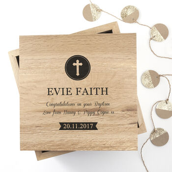 Personalised Christening Oak Photo Keepsake Box, 5 of 6