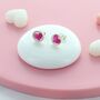 Pink Love Heart Stud Earrings, thumbnail 1 of 2