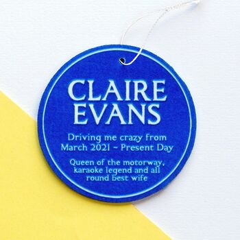 Personalised Blue Plaque Car Air Freshener, 3 of 5