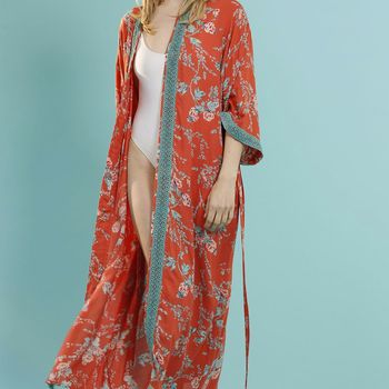 Parisian Rouge Long Dressing Gown Organic Cotton, 5 of 9