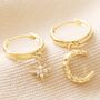Crescent Moon And Star Huggie Hoops In Gold Plating, thumbnail 2 of 8