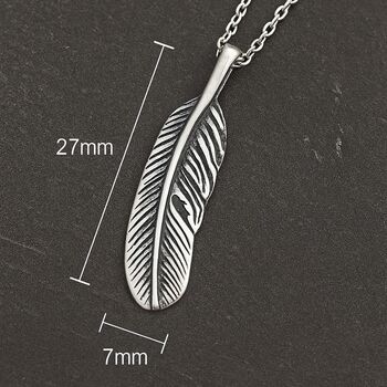 Sterling Silver Oxidised Feather Pendant Necklace, 5 of 8