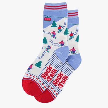 Ski Mountain Women's Bamboo Ankle Socks Blue Red, 3 of 4