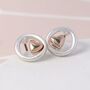 Silver Plated Circle And Rose Gold Heart Stud Earrings, thumbnail 2 of 3