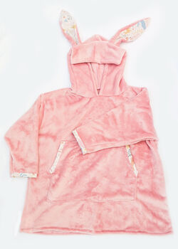 Pink Bunny Rabbit Kids Snuggle Hoodie /Wearable Blanket, 5 of 8