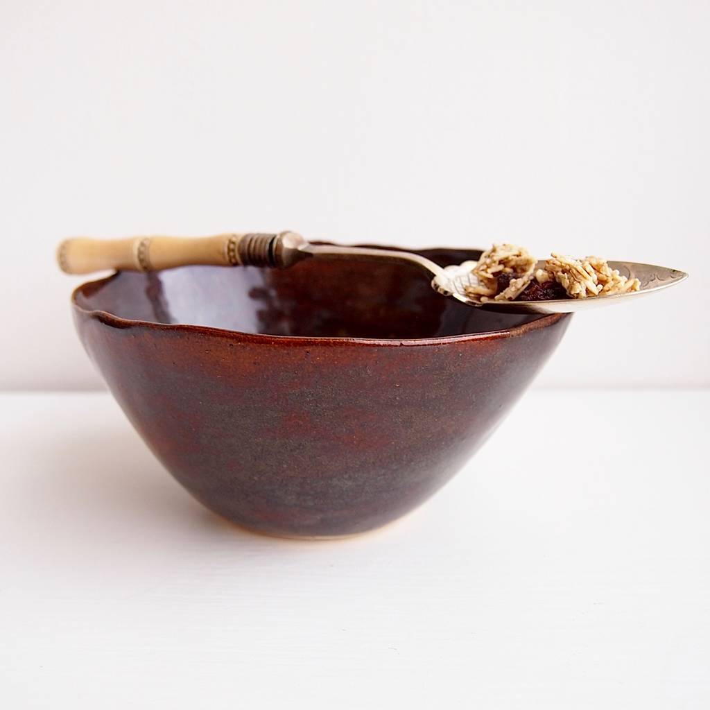 Handmade Brown Pottery Serving Cereal Bowl By