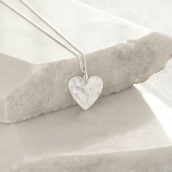 Hammered Heart Pendant Necklace Sterling Silver, 2 of 6