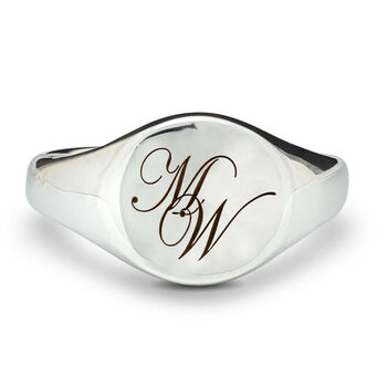 Script Initials Round Silver Signet Ring, 6 of 9
