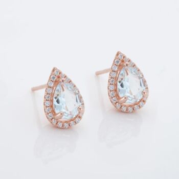 Blue Topaz 18k Rose Gold Plated Pear Drop Earrings, 2 of 4