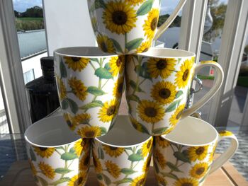Set Of Six China Aspen Mugs In Sunflower Design, 5 of 8