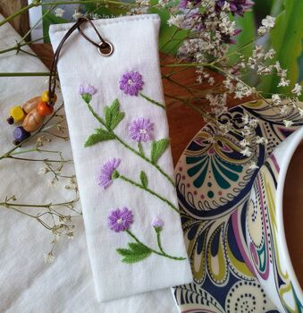 Linen Bookmark With Hand Embroidered Wild Daisy, 9 of 11