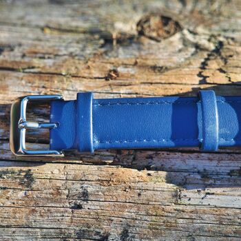 Coral Blue Face Bamboo Watch With Leather Strap, 6 of 7