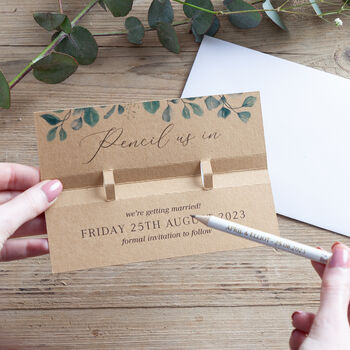 Blue Eucalyptus 'Pencil Us In' Save The Date, 3 of 5