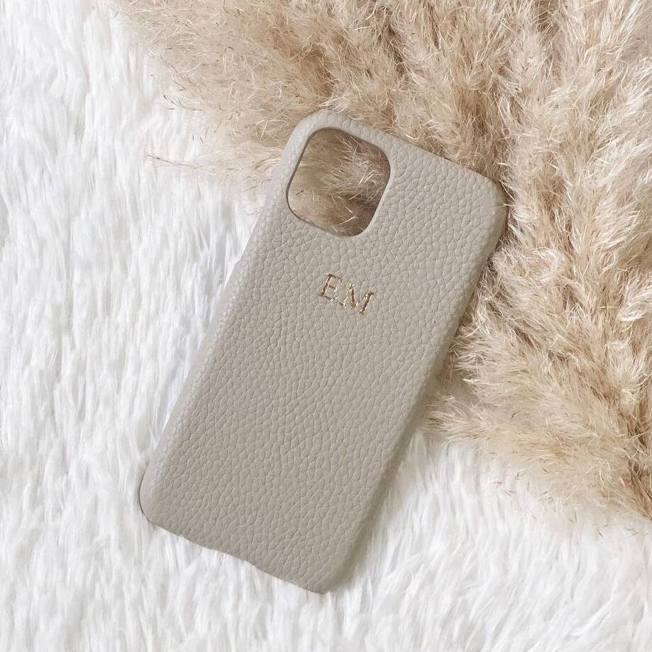 Pebble Leather Personalised Phone Case In Stone, 1 of 5