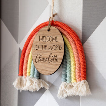 Personalised Macrame Rainbow Sign New Baby Gift, 2 of 5