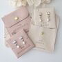 Bridesmaid Pearl Earrings Bridal Party Gift With Personalised Pouch, thumbnail 1 of 4