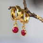 Real Ruby Huggie Earrings In Gold Or Silver, thumbnail 1 of 12