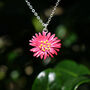 Aster Fuchsia Pink Flower Pendant Necklace, thumbnail 1 of 4