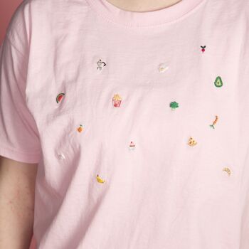Unisex Hand Embroidered Pink Food T Shirt, 2 of 12